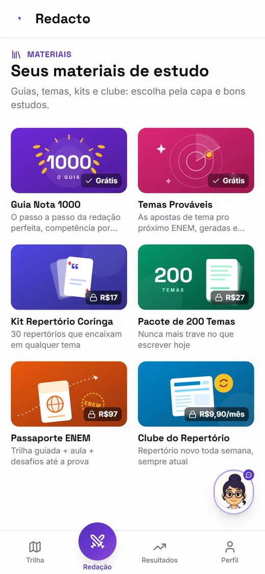 Hub de materiais de estudo com capas coloridas